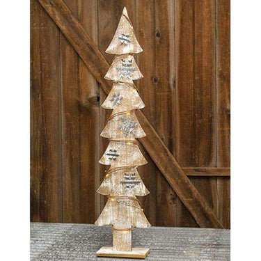 Lg Wood Galvanized Snowflake Tree w LED Light - The Fox Decor